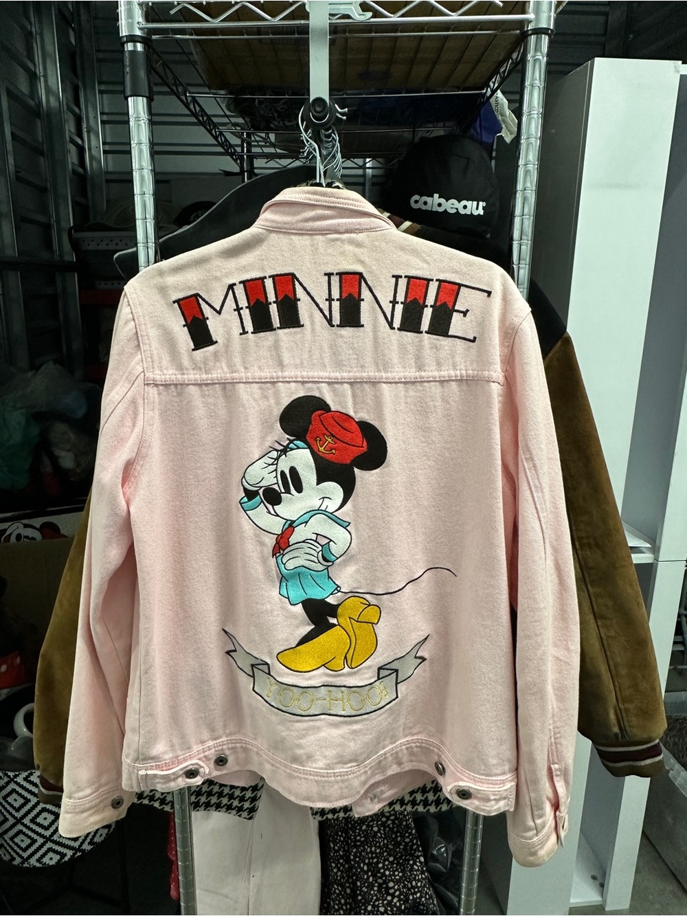 🎀 Disney Minnie Mouse Pink Denim Jacket – Embroidered Sailor Minnie